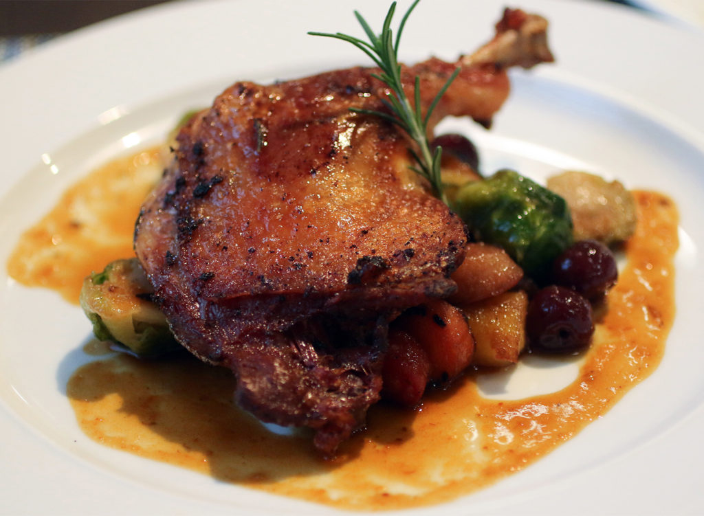 Duck confit with brandy-soaked cherries at Tisza Bistro in Windsor. Heather Irwin/PD