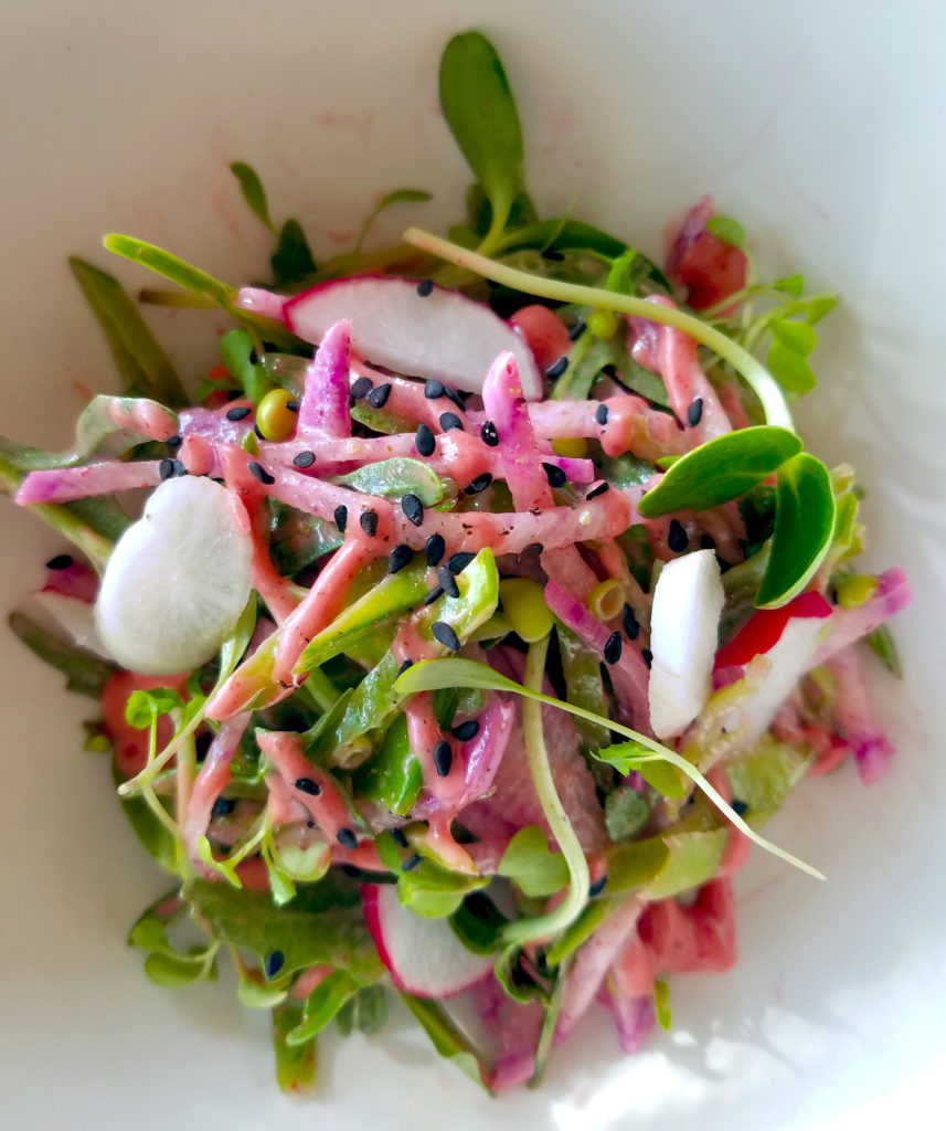 Pea shoot salad at Trading Post in Cloverdale, one of the best Sonoma County restaurant dishes of 2017. Heather Irwin/PD