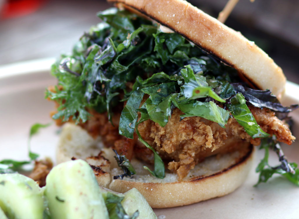 Fried chicken sandwich at the Bodega Food Truck at The Block, one of the best Sonoma County restaurant dishes of 2017. Heather Irwin/PD