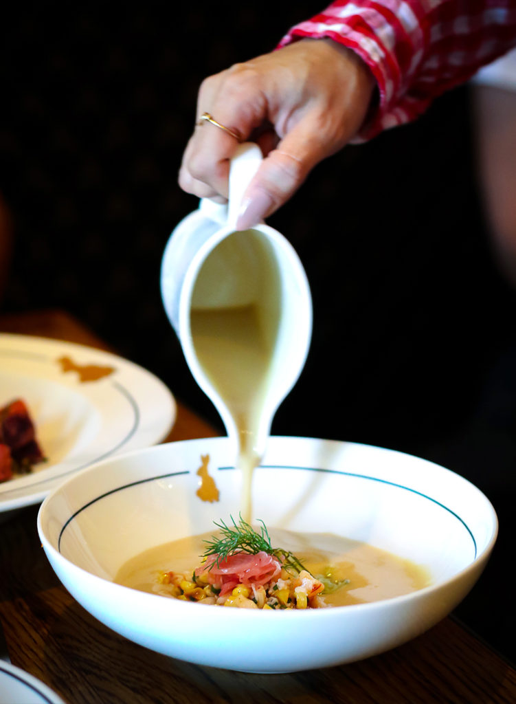 Corn soup at Brass Rabbit in Healdsburg, one of the best Sonoma County restaurant dishes of 2017. Heather Irwin/PD