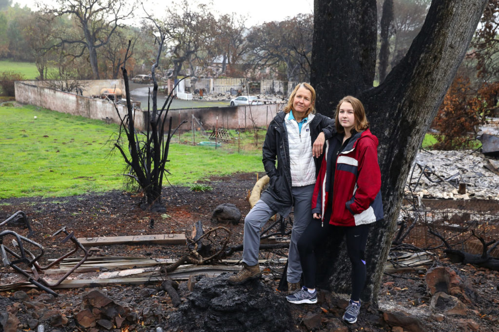 Jeanne Wirka, left, director of stewardship for Audubon Canyon Ranch, lost the residence that she lived in for 13 years, where her daughter Grace McCaull grew up, when structures at Bouverie Preserve were destroyed in the October 2017 wildfires. (Photo by Christopher Chung)