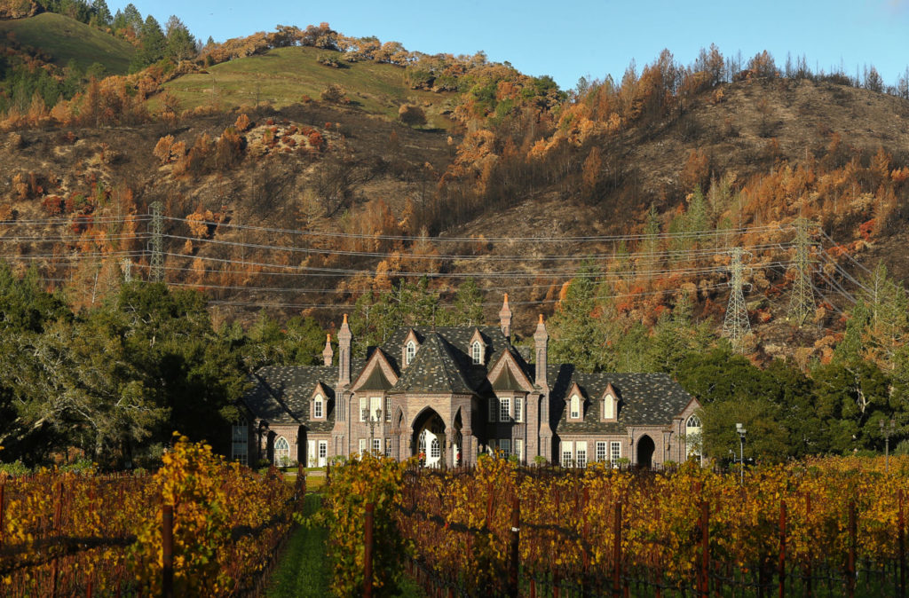 Charred hillsides provide a stark backdrop at the Ledson Winery & Vineyards, along Highway 12 in Kenwood. (Photo by Christopher Chung)
