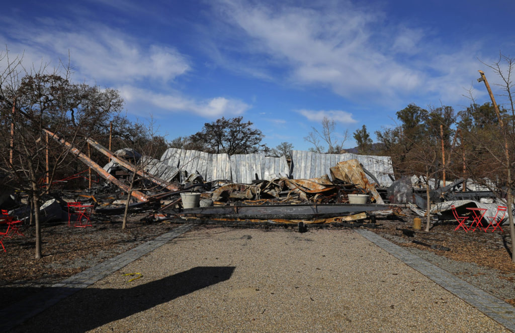 The barn at Flatbed Farm, near Glen Ellen was destroyed by the wildfires in October. (Photo by Christopher Chung)