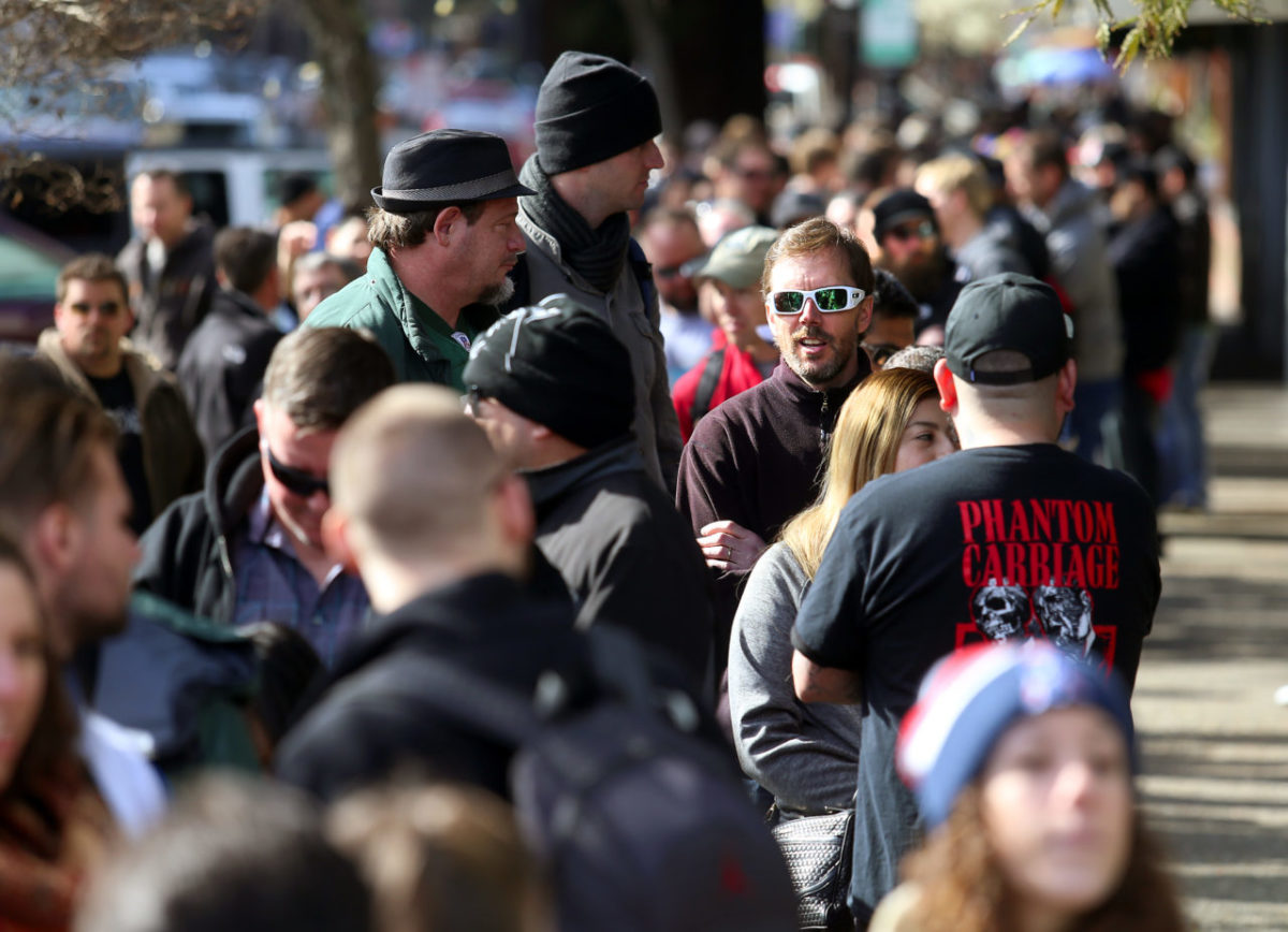 Beer lovers from around the world stood in line for their chance to taste Pliny the Younger at Russian River Brewing Company in Santa Rosa on Friday. (JOHN BURGESS / The Press Democrat)