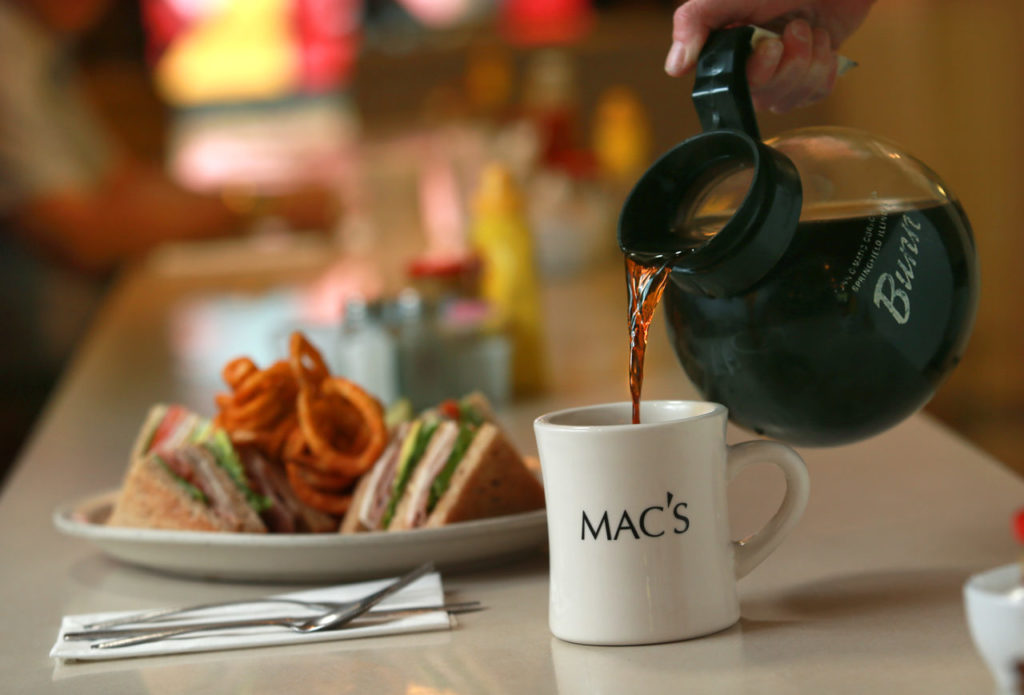 A cup of Joe with a club sandwich from Mac's Deli in downtown Santa Rosa. (photo by John Burgess/The Press Democrat)