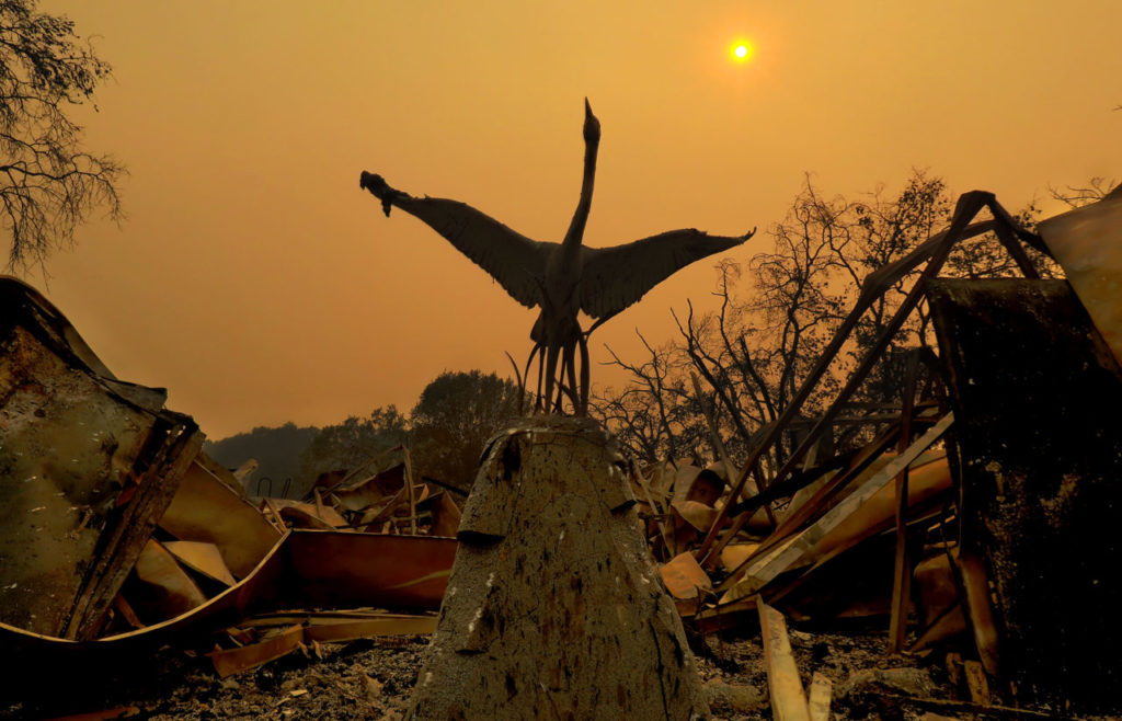 A metal scultpure of an egret remains at the Bouverie Preserve in Glen Ellen. (Photo by John Burgess)