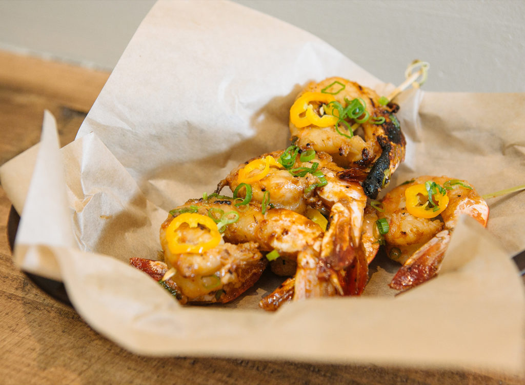 Shrimp skewers at Duke’s Commons in Healdsburg. Courtesy photo from the restaurant.