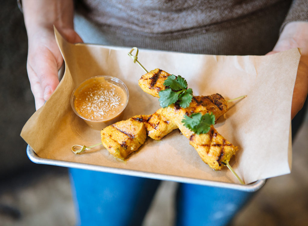 Chicken Skewers at Duke’s Commons in Healdsburg. Courtesy photo from the restaurant.