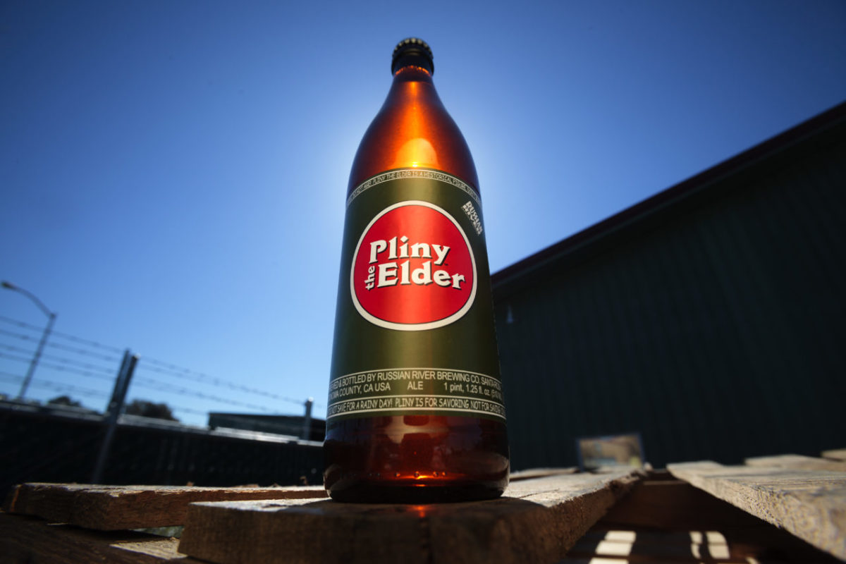 A bottle of Pliny the Elder Vinnie Cilurzo, Russian River Brewing brewmaster