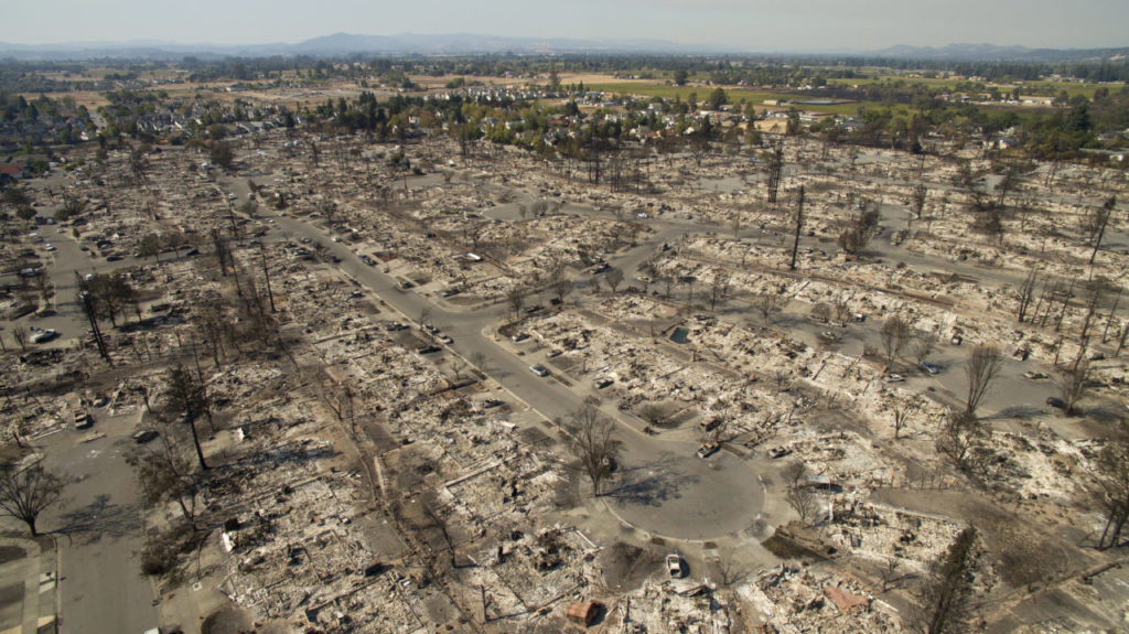 Looking down Kerry Lane in Coffey Park nothing is left standing after fire tore through the neighborhood in October 2017. (Photo by Chad Surmick)
