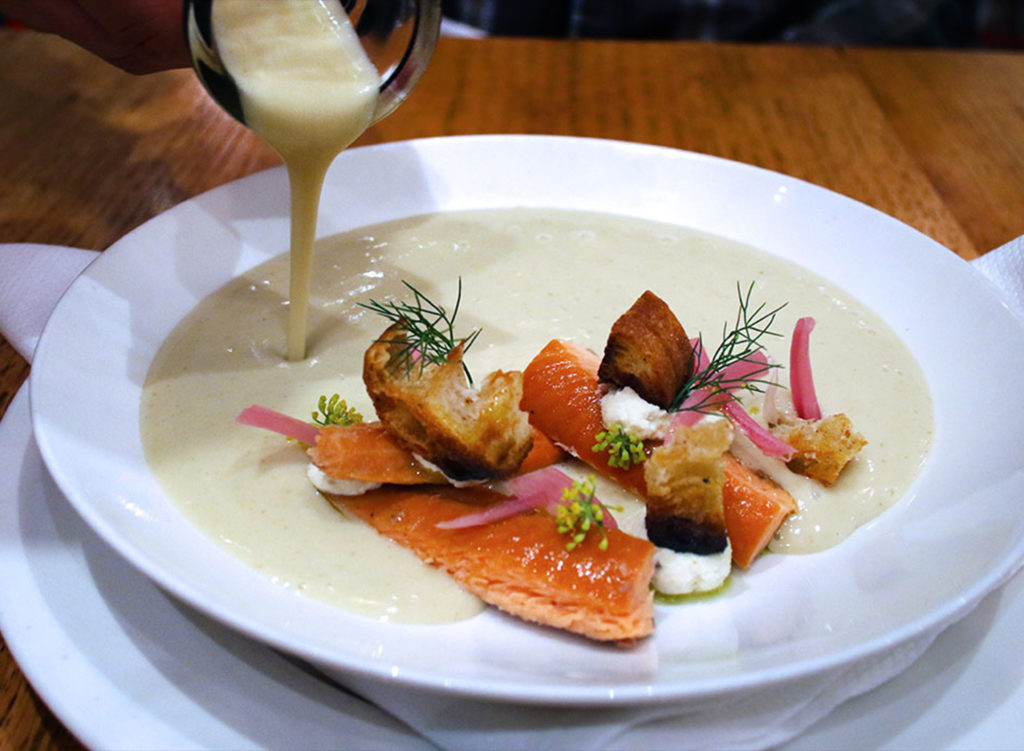 SHED in Healdsburg won a Good Food Award for their smoked trout. Smoked trout at SHED with wild fennel soup. Heather Irwin/PD