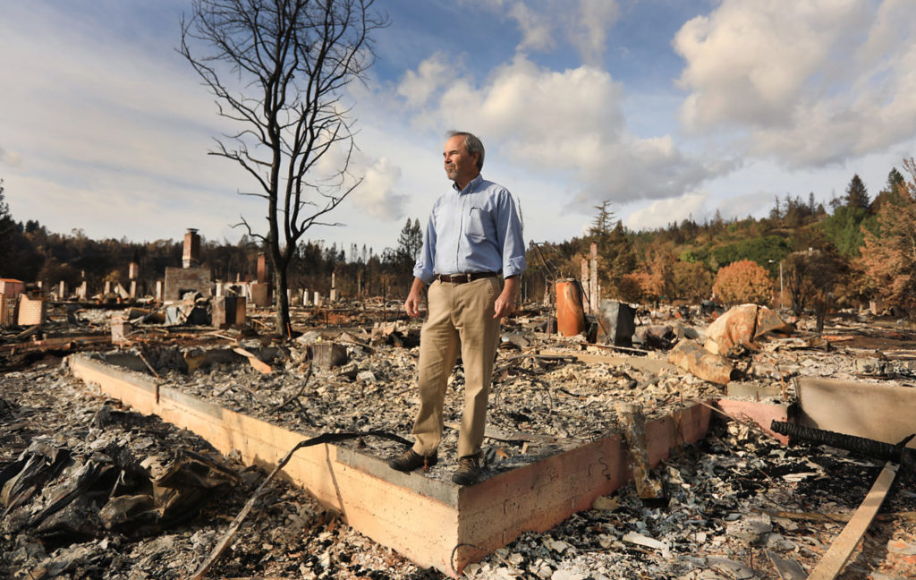 Santa Rosa mayor Chris Coursey, in Santa Rosa's Hidden Valley neighborhood, that was razed by the Tubbs fire, Friday Oct. 20, 2017. (Photo by Kent Porter)