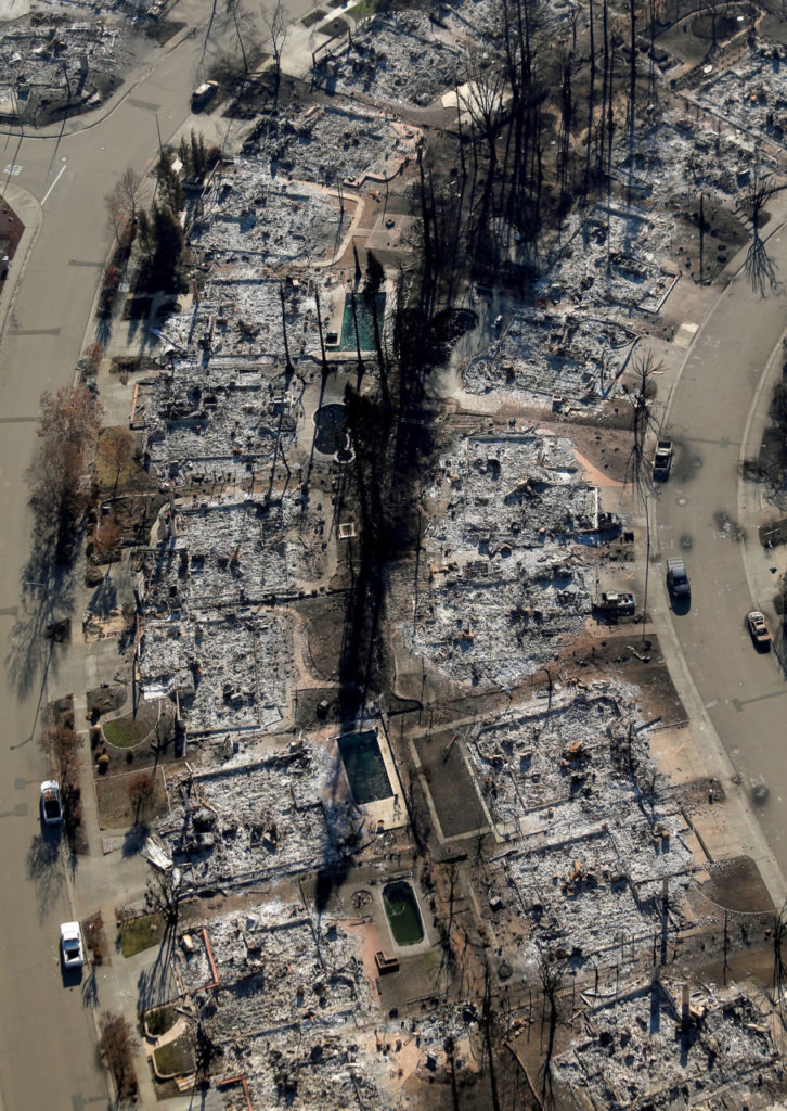 Coffey Park at Sumatra and Nina, Wednesday Oct. 25, 2017 in Santa Rosa. (Photo by Kent Porter)