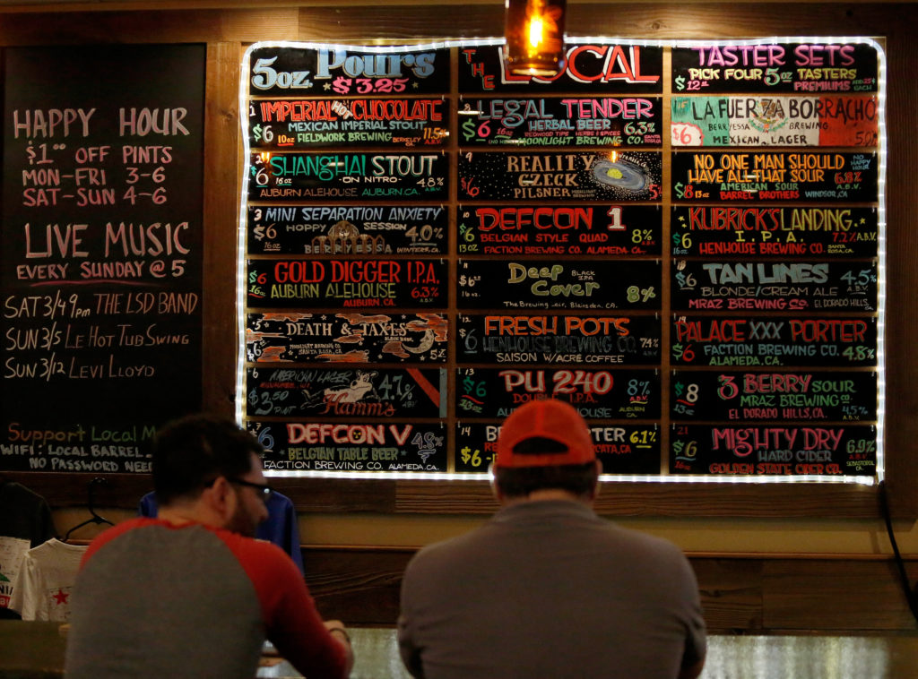 The local beer menu at Local Barrel in Santa Rosa, California, on Thursday, March 9, 2017. (Alvin Jornada / The Press Democrat)