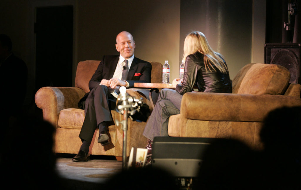 Bruce Willis was given a Lifetime Achievement Award at the Veterans Memorial Building in Sonoma during the 12th Annual Sonoma International Film Festival. Willis was interviewed by singer/ songwriter Aimee Mann.