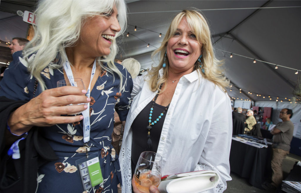 (Left) Lia Transue and Rosemary McNeely enjoy a moment in the Backlot Tent. On Wednesday, March 29, The 20th Annual Sonoma Valley International Film Festival began its five-day round of films and festivities. (Photo by Robbi Pengelly/Index-Tribune)