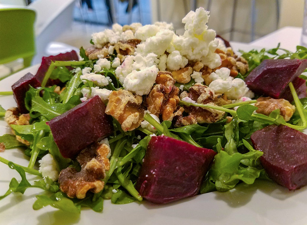 Beet salad with goat cheese at The Grove inside the Redwood Credit Union's main branch in Santa Rosa. Heather Irwin/PD