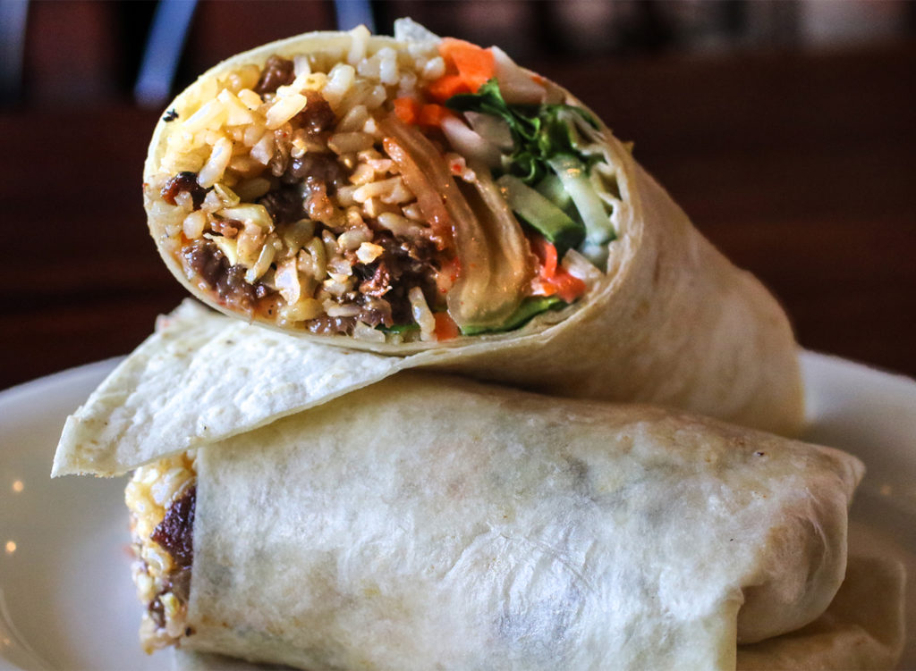 Korean shortrib burrito with brown rice, daikon and carrots at Zoftig in Santa Rosa. Heather irwin/PD