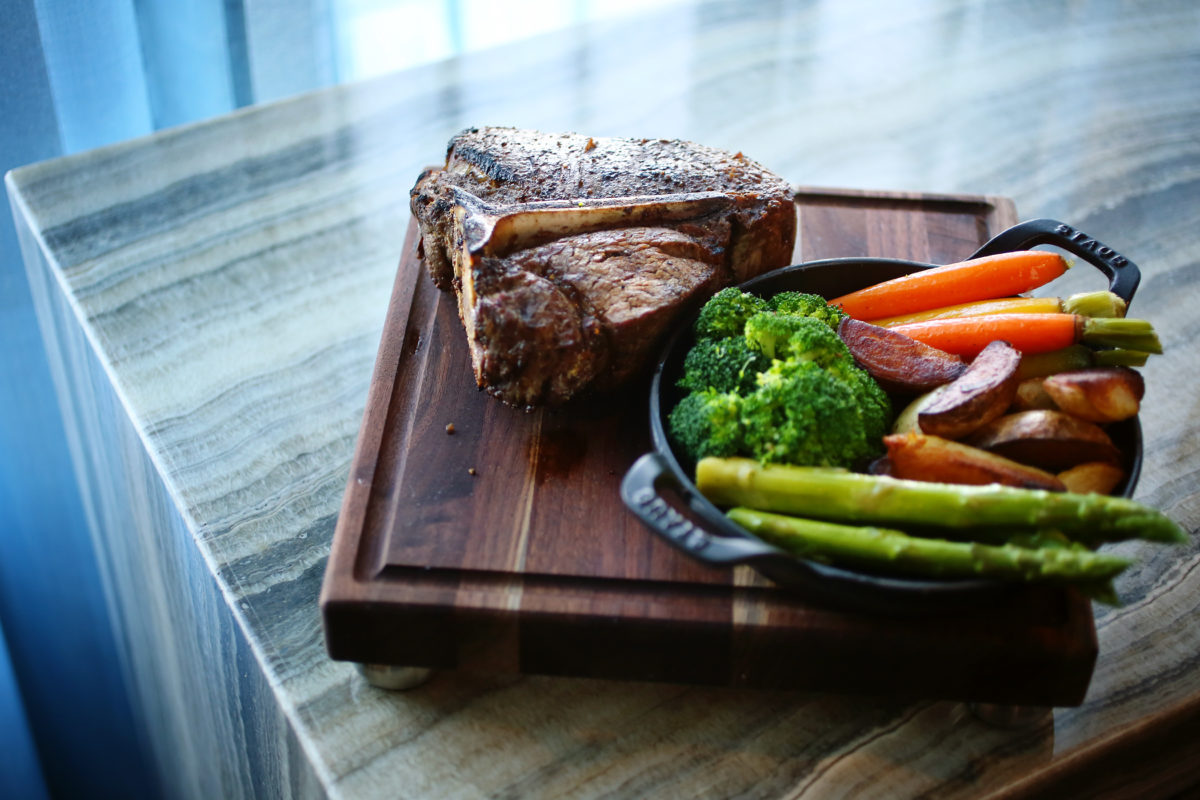 12/29/2013:D3: The 42-ounce prime dry-aged t-bone steak is served with seasonal vegetables at 630 Park Steakhouse in the Graton Resort and Casino in Rohnert Park. PC: The 42 oz prime dry-aged t-bone is served with seasonal vegetables at 630 Park Steakhouse in the Graton Resort and Casino on Tuesday, December 24, 2013. (Conner Jay/The Press Democrat)