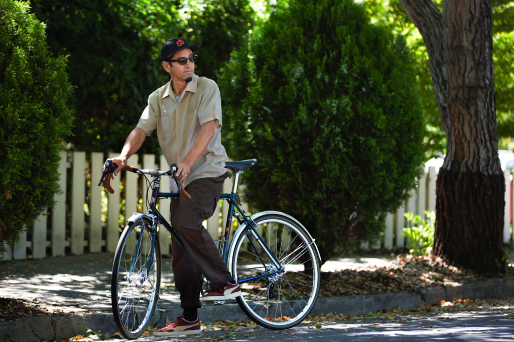 Tom Fitzgerald making a bike frame in his garage/workshop