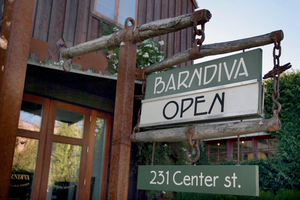 The rustic sign marking the location of Barndiva in Healdsburg.