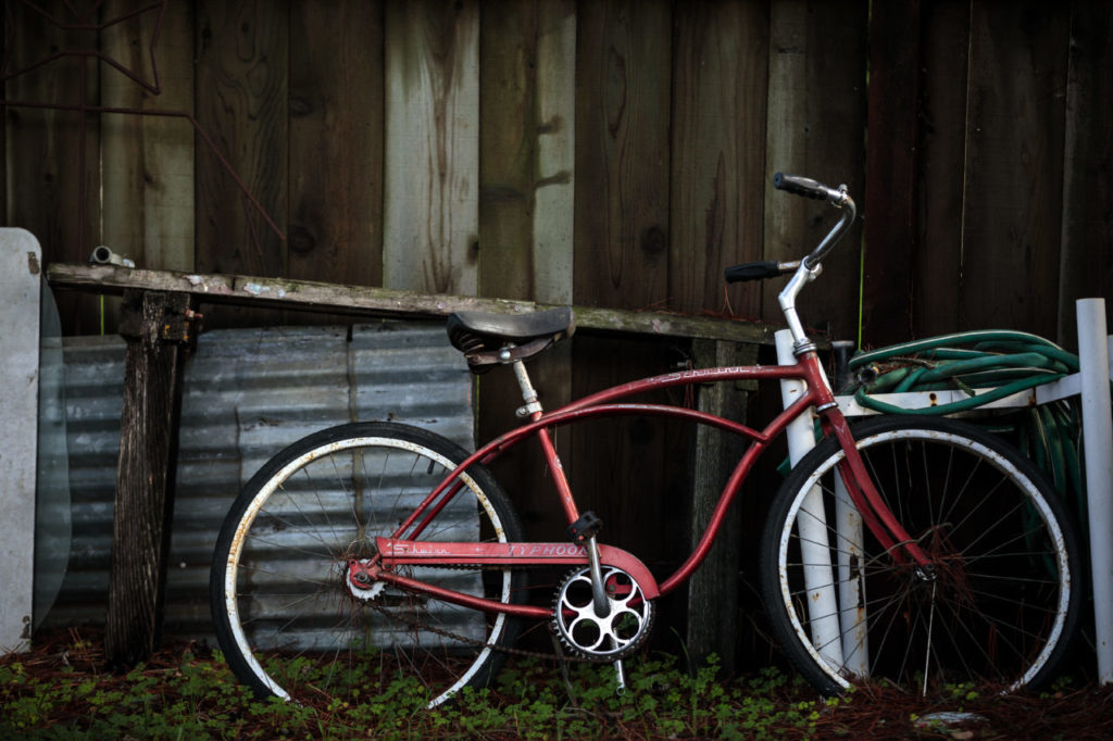Curtis Inglis, A Schein Typhoon, in his backyard. It's one of the bike designs that inspires his designs