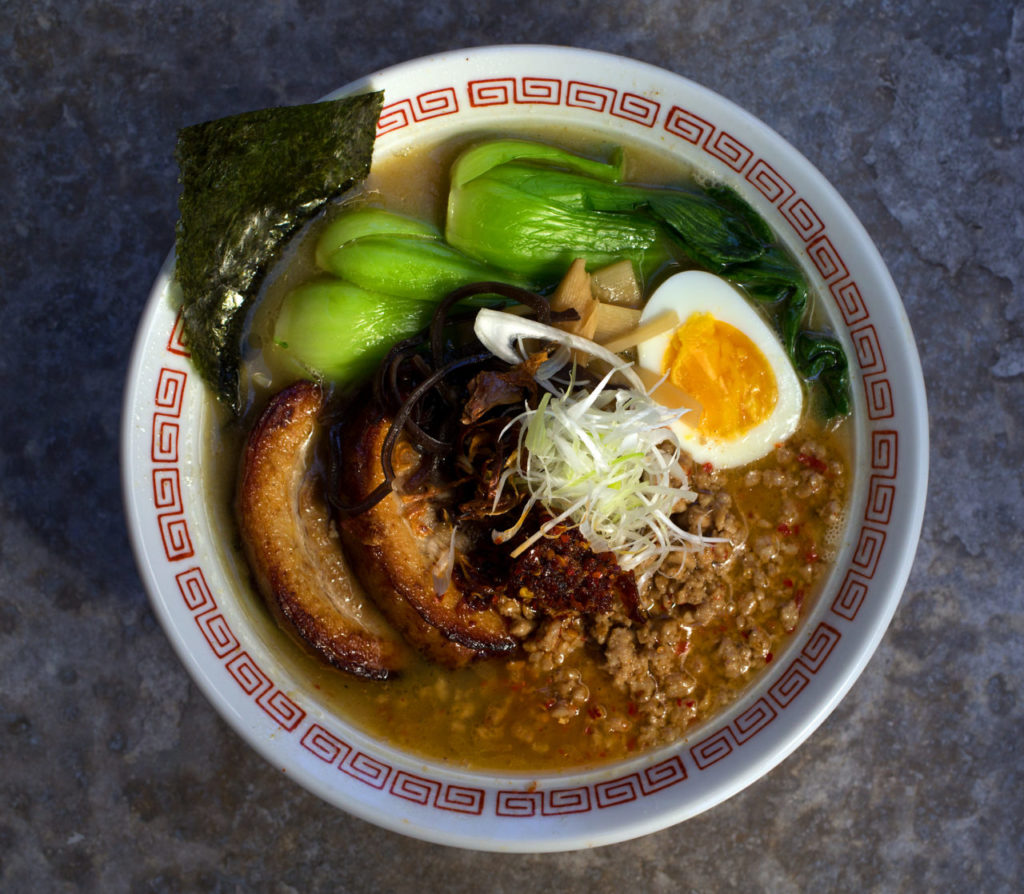Tokyo Shoyu Chasu Pork with chicken and pork broth, soy braised pork belly, soft boiled egg, cabbage, bean sprouts, seaweed tender greens and onion from Miso Ramen in Santa Rosa. (John Burgess/The Press Democrat)