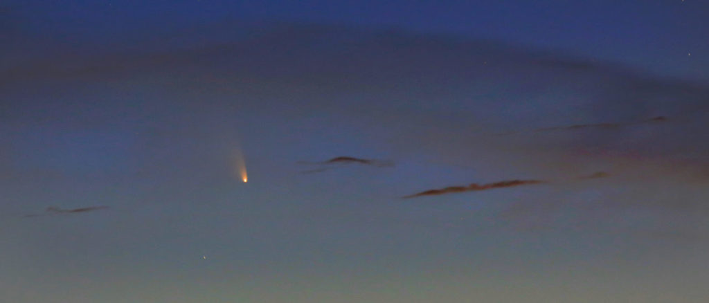 Comet PANSTARRS appears above Santa Rosa, Thursday March 14, 2013. The name derives from the Panoramic Survey Telescope and Rapid Response System, at the summit of the Haleakala volcano in Hawaii where astronomers first discovered PANSTARRS in June 2011. The comet is roughly 100 million miles from the earth. Visible about 30 minutes after sunset in the western sky, the comet will be visible until late March, but each night the comet will become more faint. (Kent Porter / Press Democrat) 2013