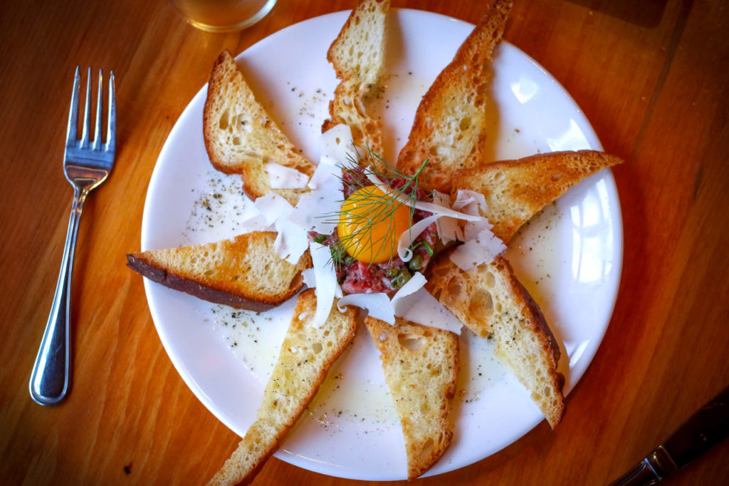 Steak tartare at Salt and Stone Restaurant in Sonoma County, Kenwood. Heather Irwin/PD