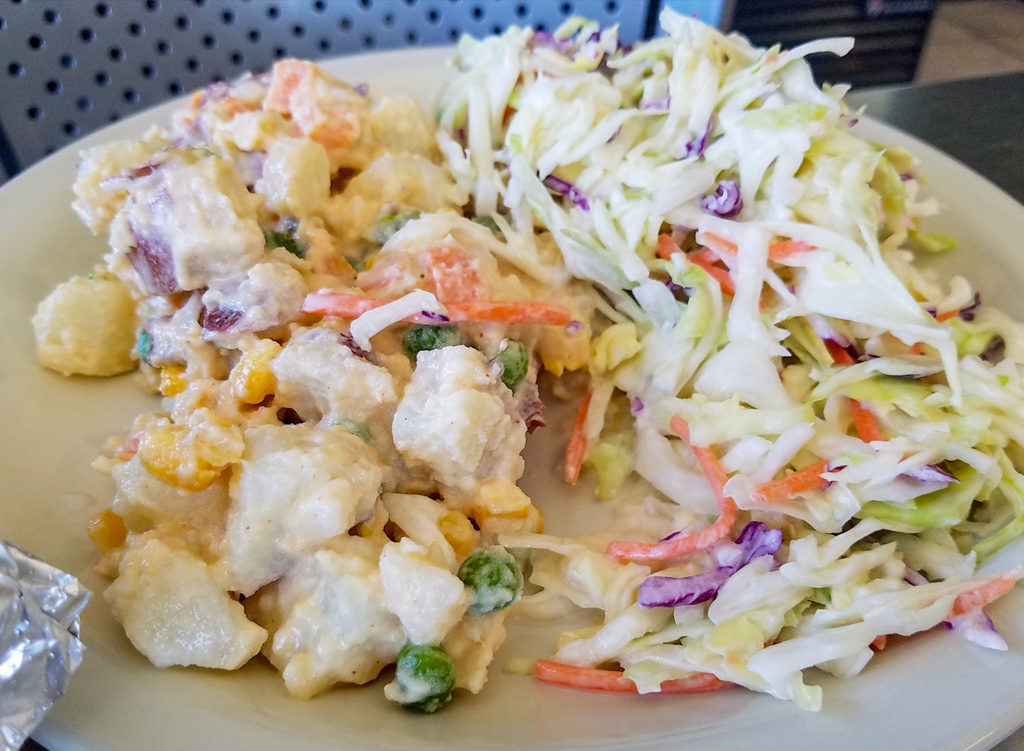 Coleslaw and potato salad are so-so sides. For me, potato salad with corn and peas? No bueno, dude. You may disagree. Heather Irwin/PD
