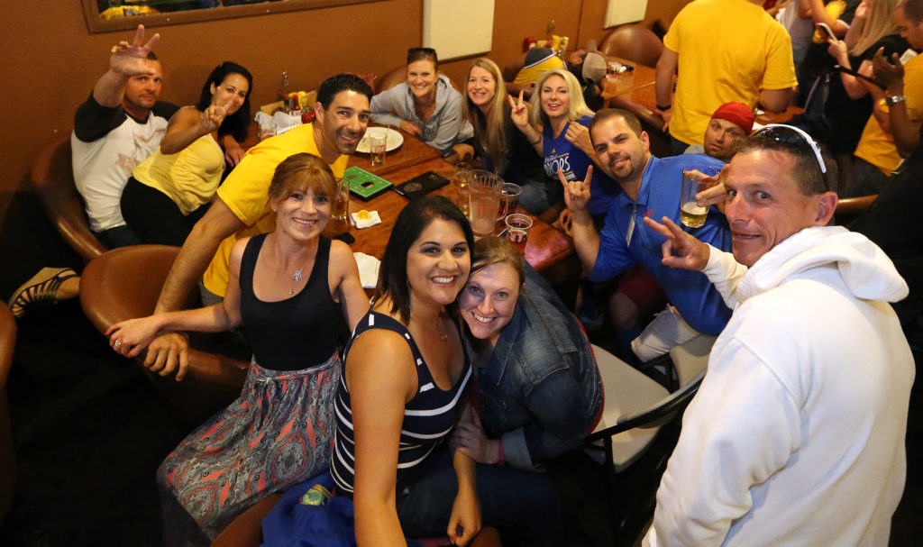Fans watch and cheer at Sprenger's Tap Room in downtown Santa Rosa as the Golden State Warriors win their first NBA title in 40 years, Tuesday, June 16, 2015. (CRISTA JEREMIASON / The Press Democrat)