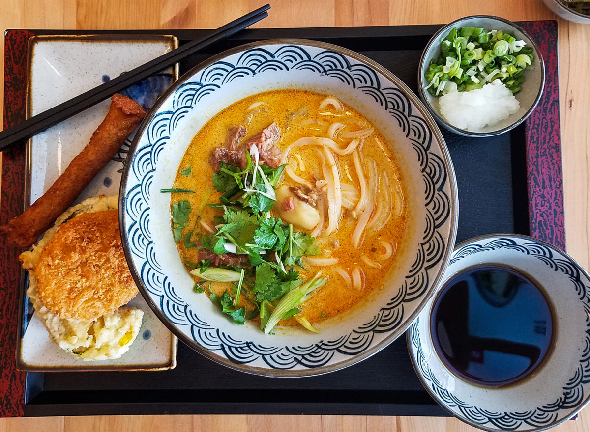 Curry udon with fish cake, potato croquette, pumpkin at Ippinn Udon and Tempura in Santa Rosa. Heather Irwin/PD