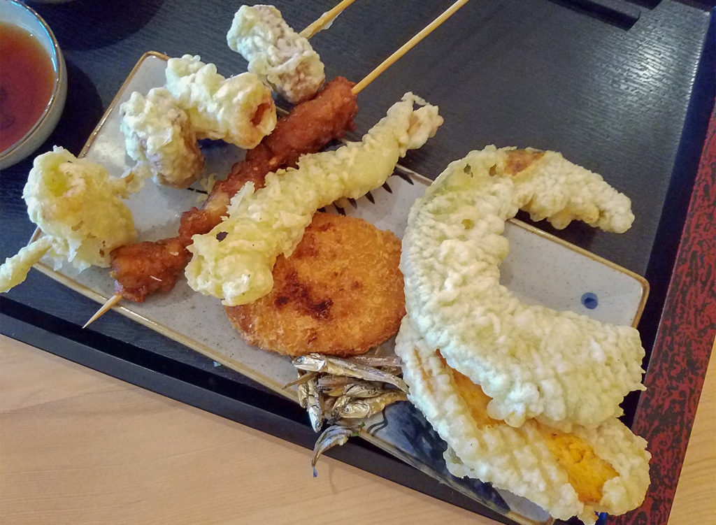 Pumpkin, prawn, chicken, potato tempura at Ippinn Udon and Tempura in Santa Rosa. Heather Irwin/PD