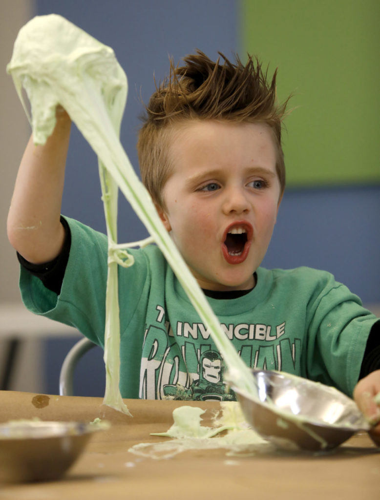 Thorin Yonash, 5, makes slime during a Winter Workshop at the Children's Museum of Sonoma County on Wednesday, December 27, 2017 in Santa Rosa, California . (BETH SCHLANKER/The Press Democrat)