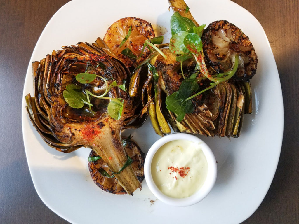 Artichokes with lemon aioli and brown butter at Tisza Bistro in Windsor. (Heather Irwin/Sonoma Magazine)