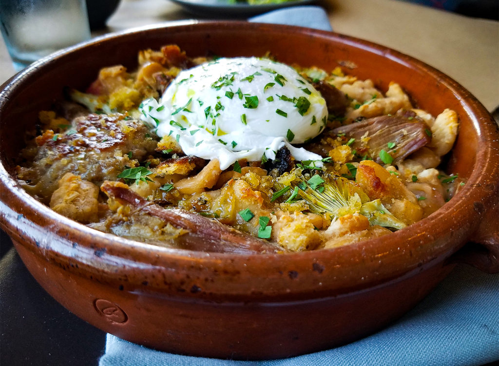 Cassoulet with Tarbais beans, artichokes, Toulouse sausage, duck confit at Pearl restaurant in Petaluma. heather irwin/PD