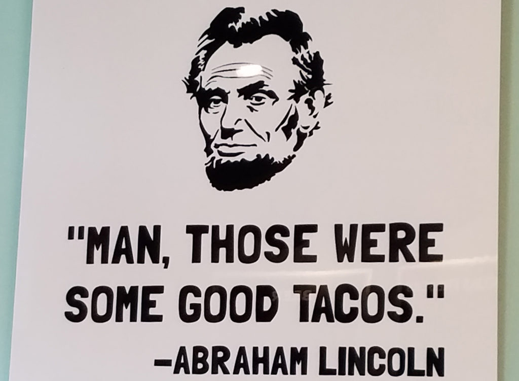 Honest Abe poster at Taco Lab in Windsor. Heather Irwin/PD