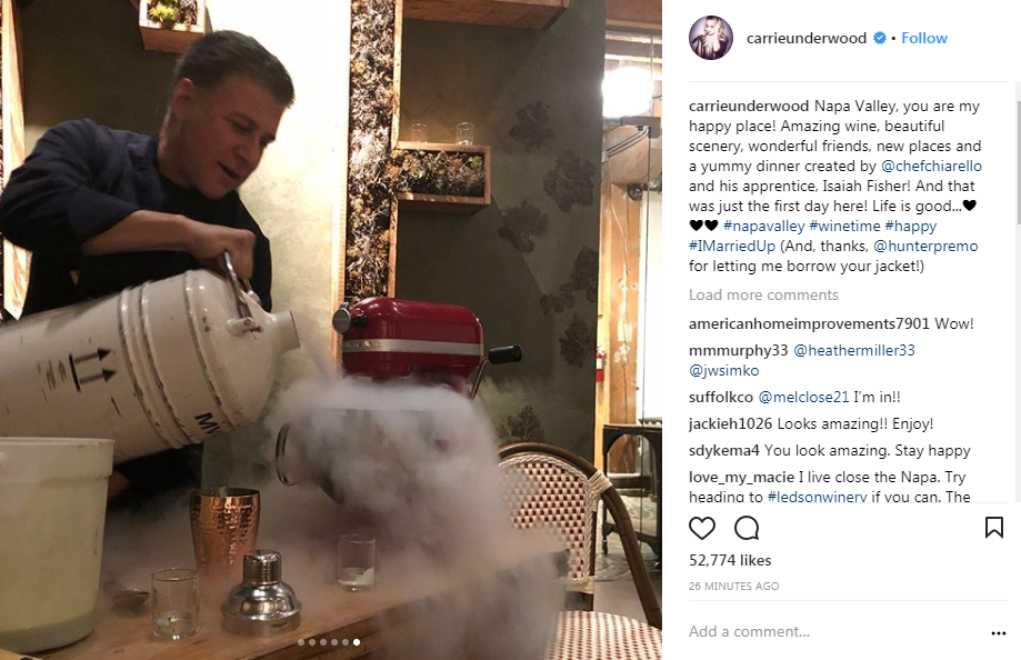 Dinner prepared by celebrity chef, Michael Chiarello makes for a perfect evening. (Carrie Underwood Instagram Account) 