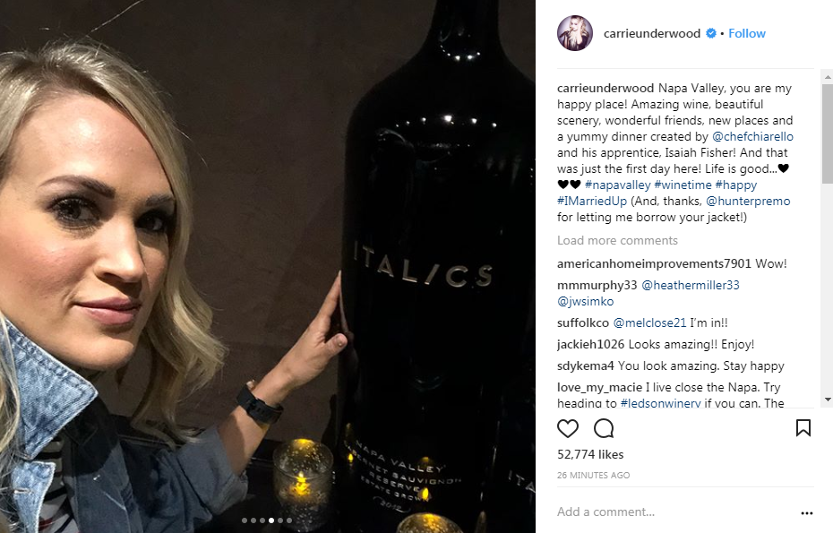The bigger the better! Country music star takes part in Italics wine tasting. (Carrie Underwood Instagram Account)