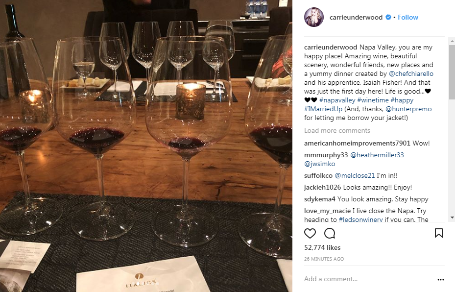 Carrie Underwood and family enjoy "wine time" in Napa Valley. (Carrie Underwood Instagram Account)