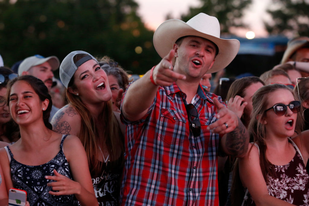 Concertgoers sing and dance as Thomas Rhett performs live on stage during Country Summer at the Sonoma County Fairgrounds in Santa Rosa, California on Friday, June 16, 2017. (Alvin Jornada / The Press Democrat)