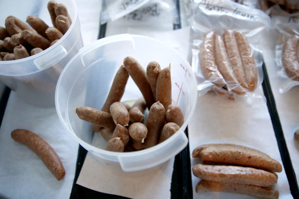 Sausages sit in the cold case during the last day of business at Yanni's Sausage Grill on Sunday, February 25, 2018 in Penngrove, California . (BETH SCHLANKER/The Press Democrat)
