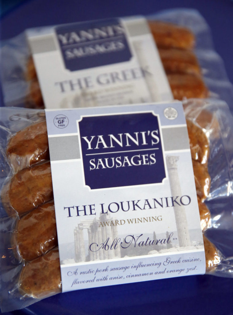 Packages of the Loukaniko and the Greek are for sale in the cold case on the last day of business at Yanni's Sausage Grill on Sunday, February 25, 2018 in Penngrove, California . (BETH SCHLANKER/The Press Democrat)