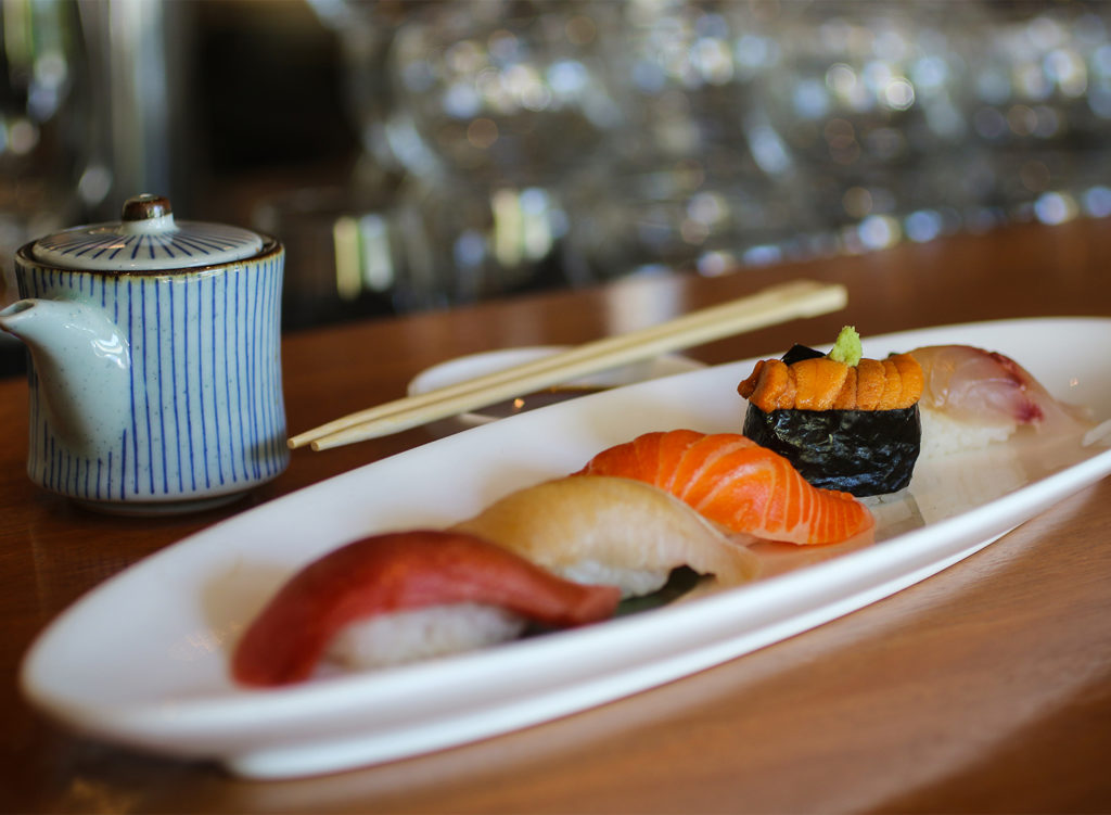 Five piece nigiri at Sake 107 in Petaluma. Heather Irwin/PD