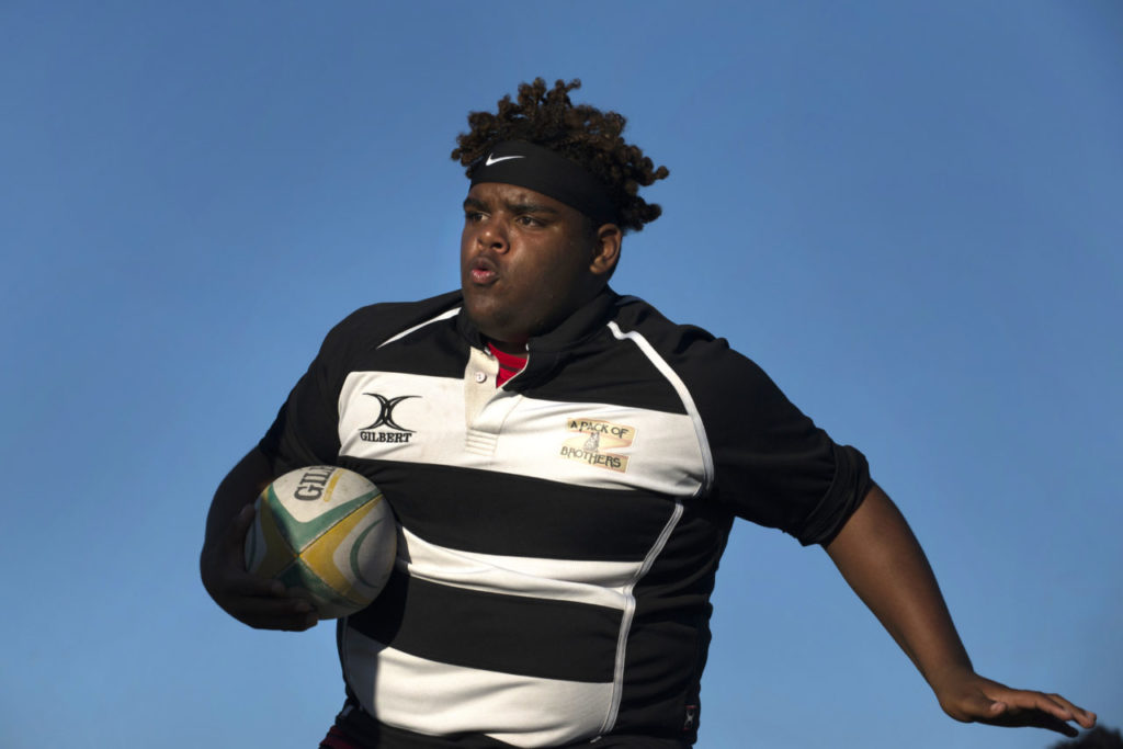 Lobo Rugby Club player Rashawn Miles, 15, during warmups before a playoff game against Center Parkway Harlequins from Sacramento held at Elsie Allen High School in Santa Rosa. April 28, 2017. (Photo: Erik Castro/for The Press Democrat)