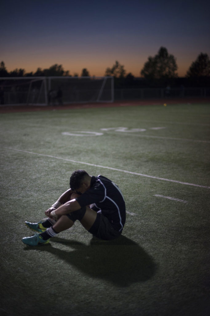 Lobo Rugby Club player Manuel Leighton, 18, and Napa High Senior emotional and upset with his team's loss against the Center Parkway Harlequins after a playoff game held at Elsie Allen High School in Santa Rosa. April 28, 2017. (Photo: Erik Castro/for The Press Democrat)