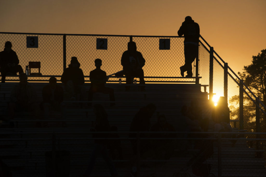The bleachers with family and friends watching the Lobo Rugby Club during a playoff game against Center Parkway Harlequins from Sacramento held at Elsie Allen High School in Santa Rosa. April 28, 2017. (Photo: Erik Castro/for The Press Democrat)