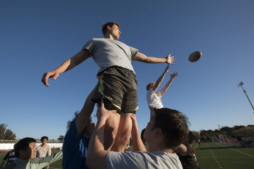 Petaluma High Junior Luke Haggard, 17, center, during Lobo Rugby Club practice at Elsie Allen High School in Santa Rosa, California. February 28, 2017. (Photo: Erik Castro/for The Press Democrat)