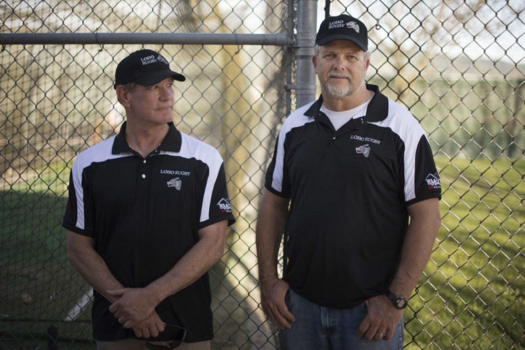 Lobo Rugby Club assistant coach Dan Bartholome, left, with Head Coach Alan Petty after a practice at Elsie Allen High School in Santa Rosa. March 29, 2018. (Photo: Erik Castro/for The Press Democrat)