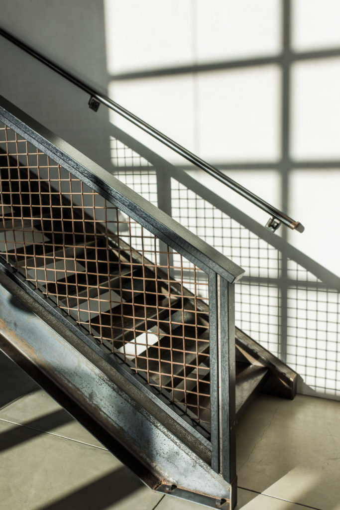 Steel beam staircase.